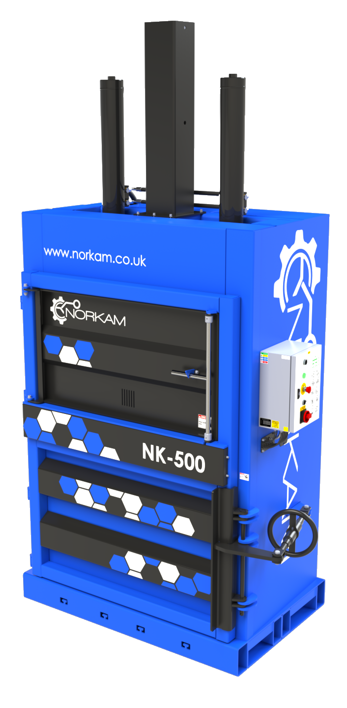 NORKAM NK-500 vertical baler with hydraulic bale ejection